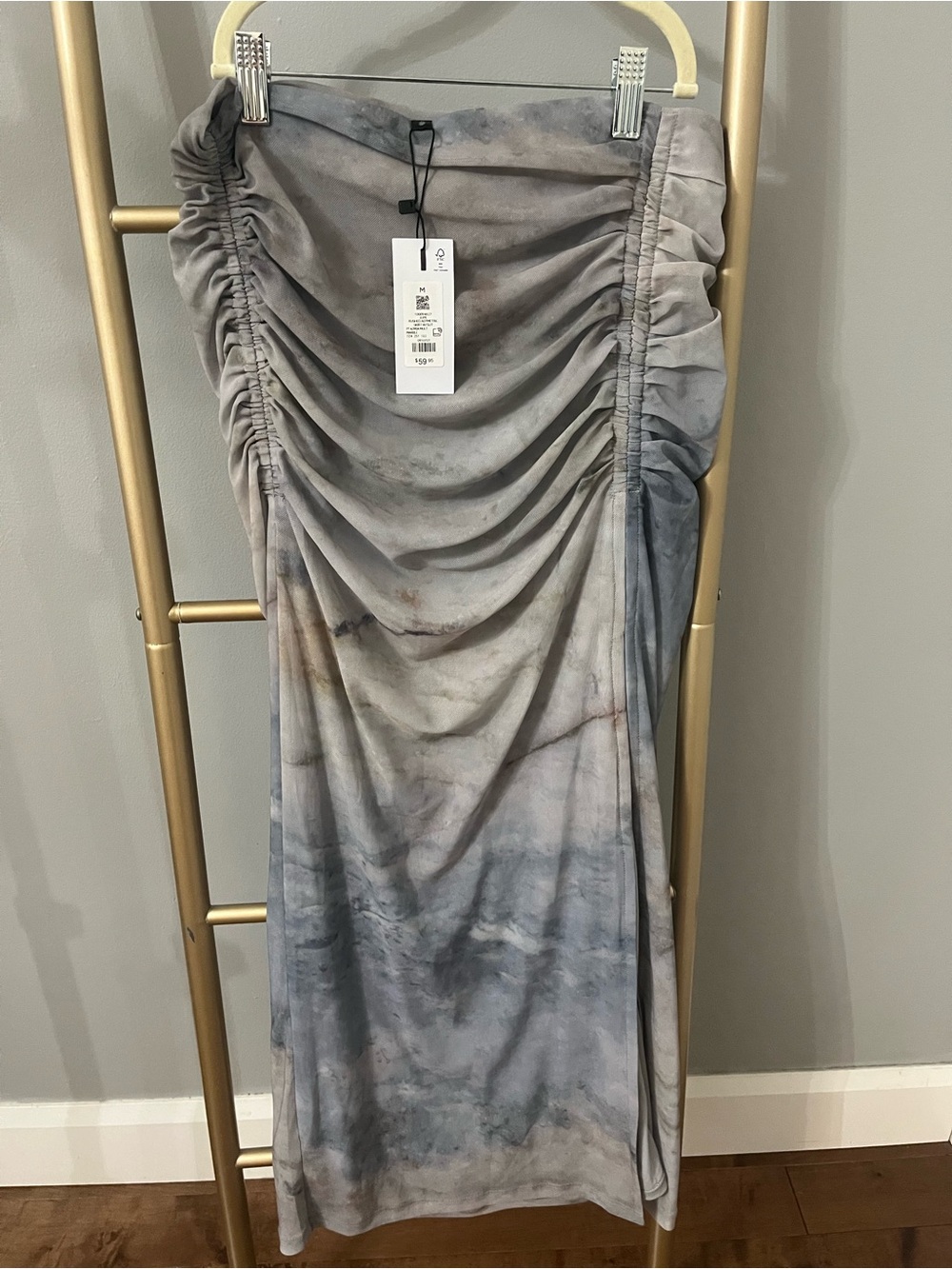 Dynamite Ruched Marble Print Midi Skirt with Side Slit | Size Medium